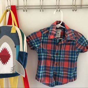 blue red & white plaid shirt sleeve button down